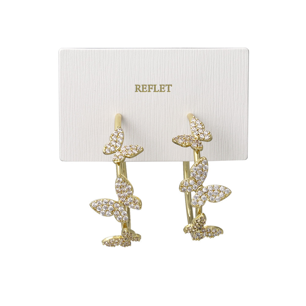 ピアス メタル キュービックジルコニア パヴェ ストーン トリプル バタフライ 蝶 チタンポスト C型 スタッドピアス