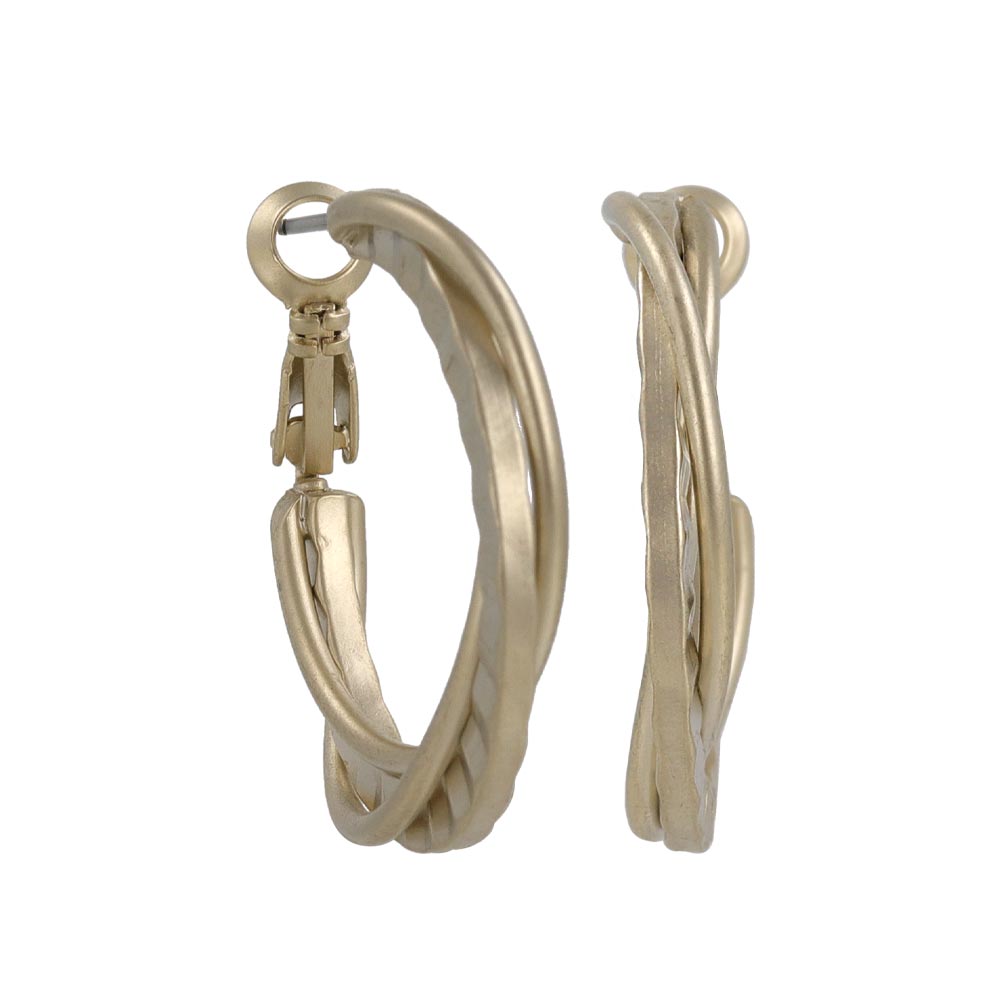 ピアス ニッケルフリー sable gold トリプル クロス ライン テクスチャー ステンレスポスト フープピアス