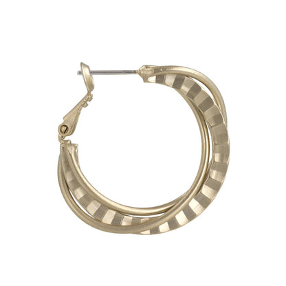 ピアス ニッケルフリー sable gold トリプル クロス ライン テクスチャー ステンレスポスト フープピアス