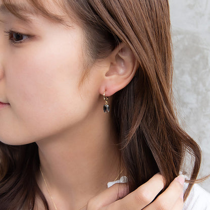 ピアス ニッケルフリー メタル クリア カラー ストーン レクタングル フープピアス
