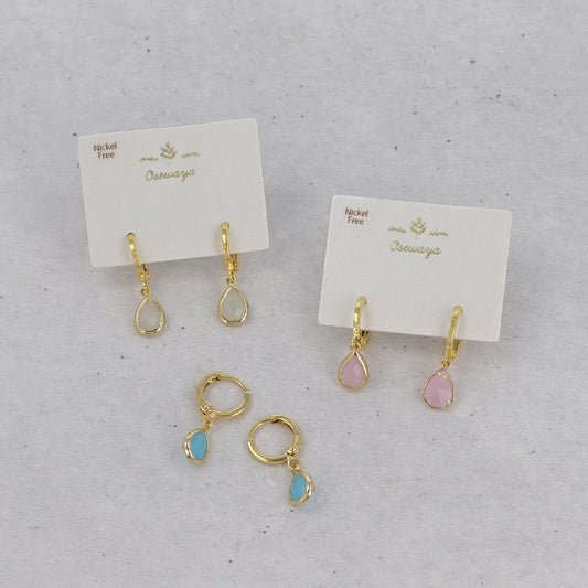ピアス ニッケルフリー メタル パステルカラー ストーン ドロップ フープピアス