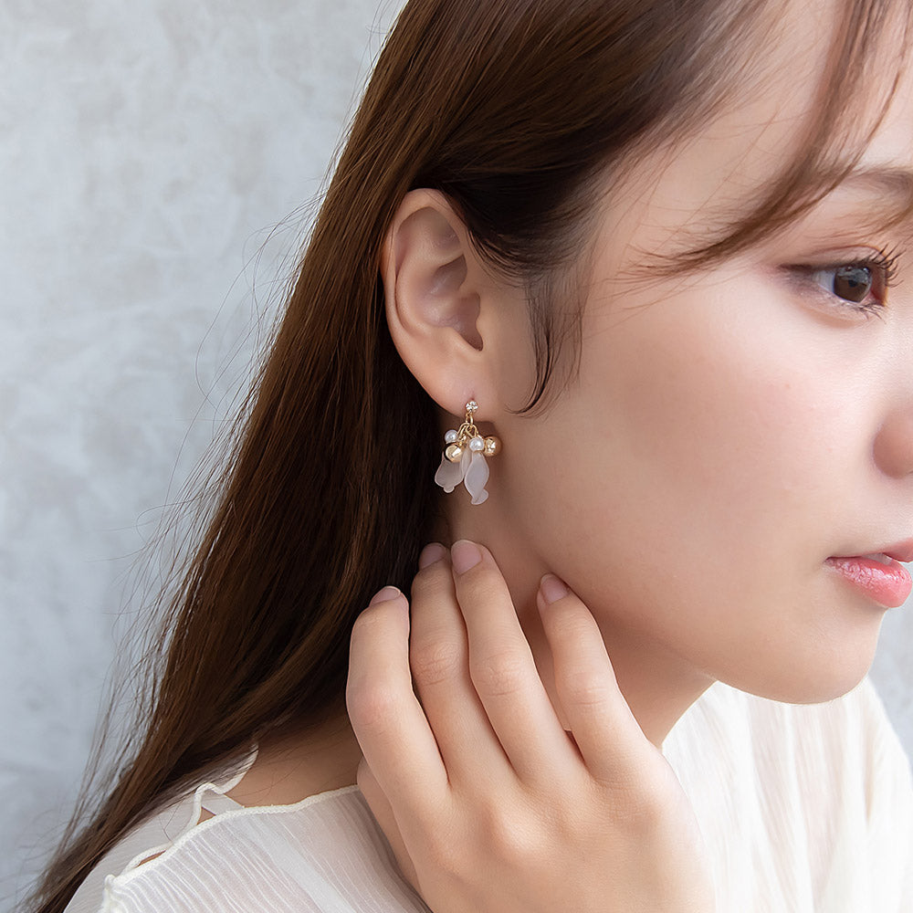 ピアス ニッケルフリー メタル 花びら カラー ストーン パール ビーズ チタンポスト スタッドピアス