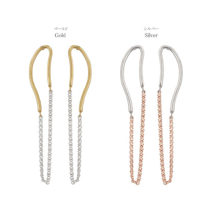 ピアス Combination Metal  ニッケルフリー メタル ハーフ ウェーブ ライン キヘイチェーン オーバル チタンポスト スタッドピアス