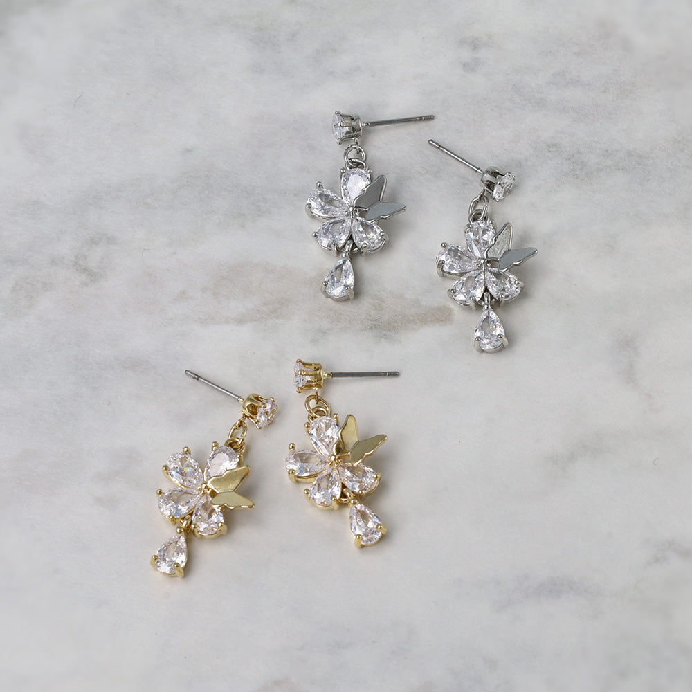 ピアス ニッケルフリー ビジュー フラワー バラフライ ステンレスポスト スタッドピアス