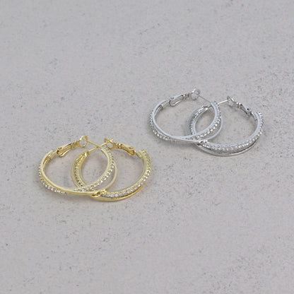 ピアス ニッケルフリー メタル ミニ ストーン スリム クロス ライン フープピアス