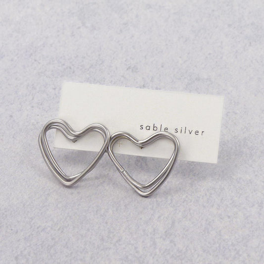 ピアス ニッケルフリー sable silver メタル ダブル ライン ハート スタッドピアス