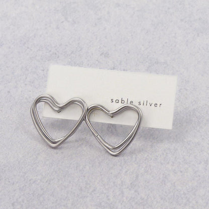 ピアス ニッケルフリー sable silver メタル ダブル ライン ハート スタッドピアス