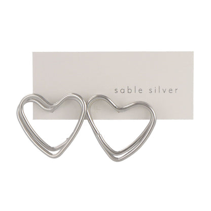 ピアス ニッケルフリー sable silver メタル ダブル ライン ハート スタッドピアス