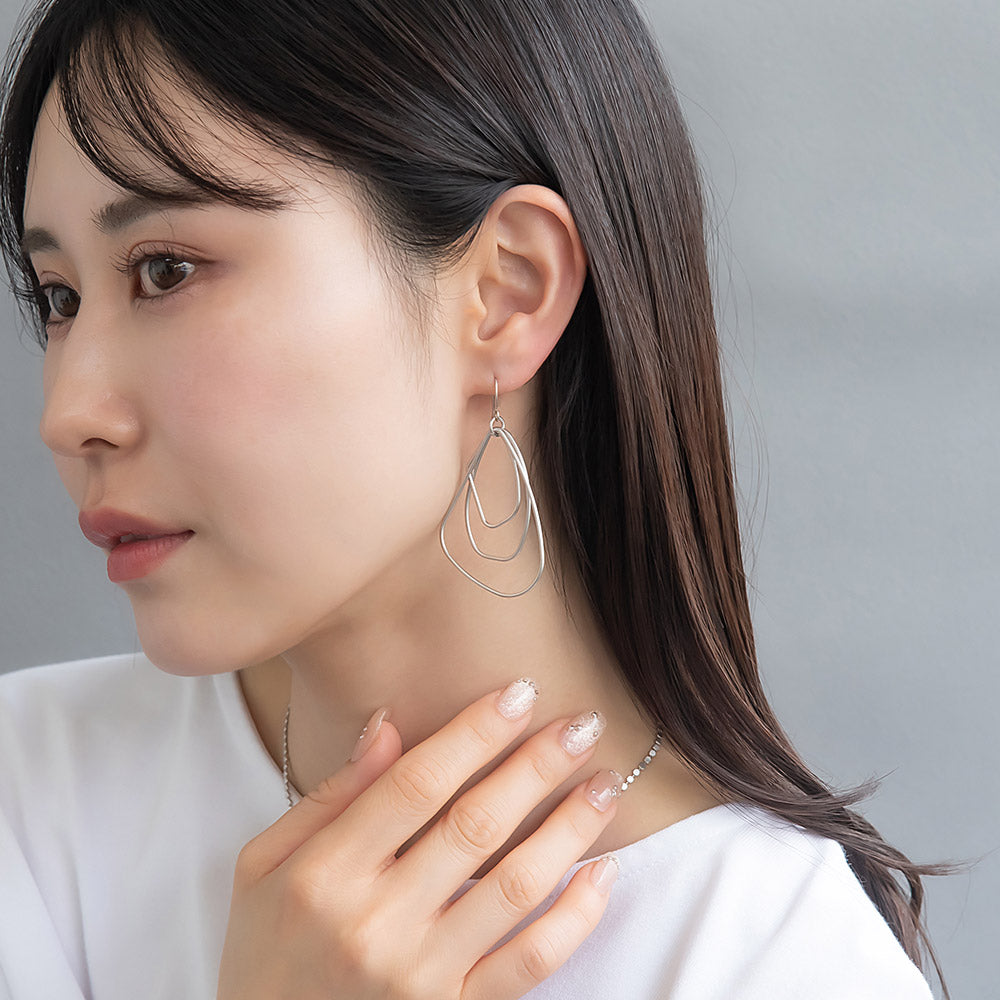 ピアス ニッケルフリー sable silver メタル トリプル レイヤード マルチ 変形 ドロップ フックピアス