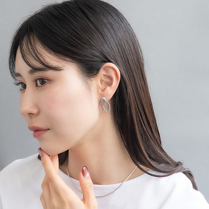 ピアス ニッケルフリー sable silver メタル トリプル レイヤード ドロップ クロス ライン スタッドピアス