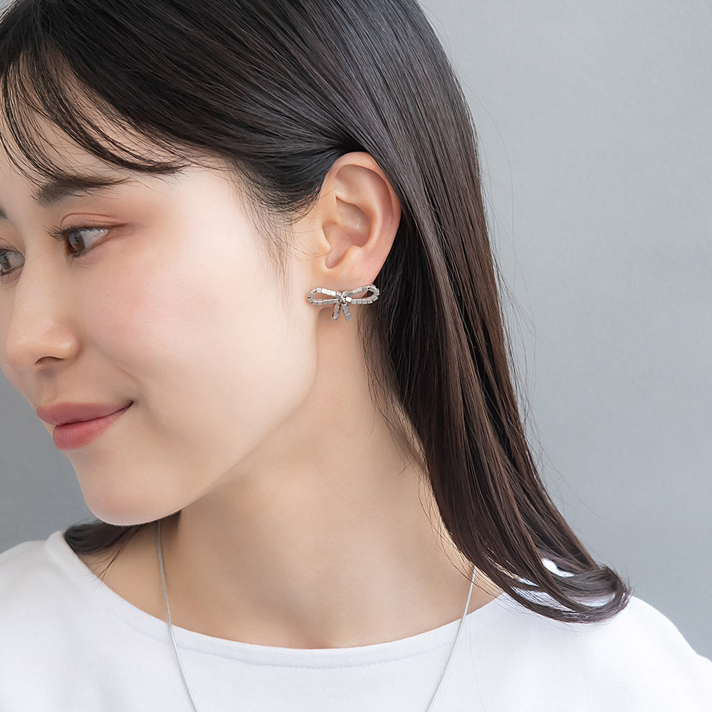 ピアス ニッケルフリー sable silver メタル スクエア ビーズ リボン スタッドピアス