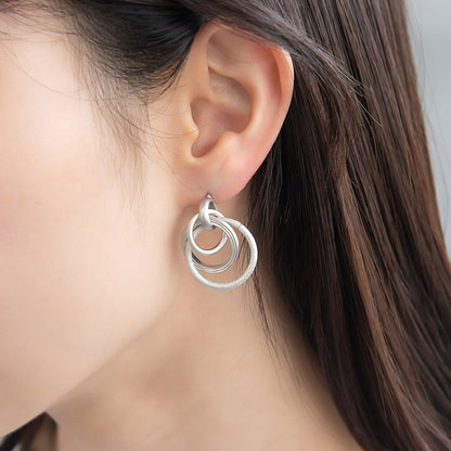 ピアス ニッケルフリー sable silver メタル レイヤード リング クロス テクスチャー スタッドピアス