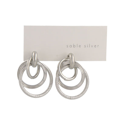 ピアス ニッケルフリー sable silver メタル レイヤード リング クロス テクスチャー スタッドピアス