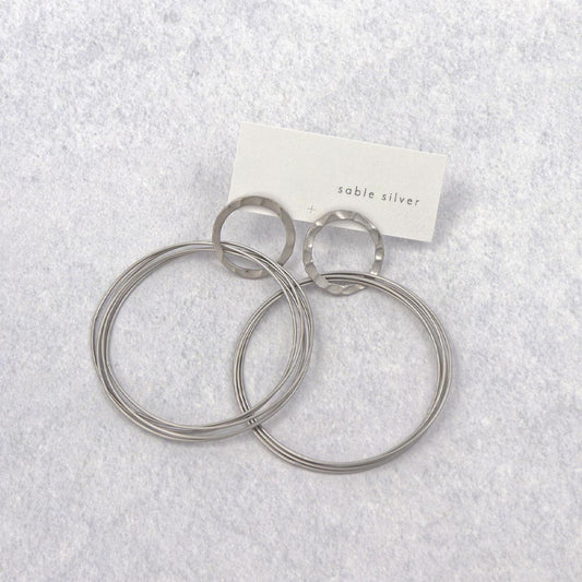 ピアス ニッケルフリー sable silver メタル ビッグ リング クロス テクスチャー スタッドピアス