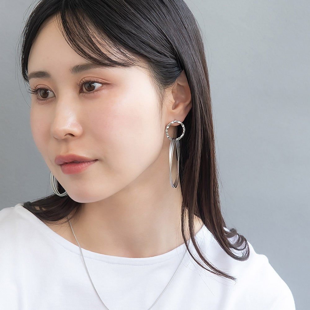 ピアス ニッケルフリー sable silver メタル ビッグ リング クロス テクスチャー スタッドピアス