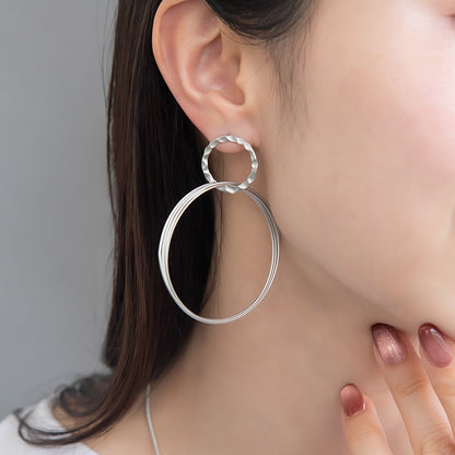 ピアス ニッケルフリー sable silver メタル ビッグ リング クロス テクスチャー スタッドピアス