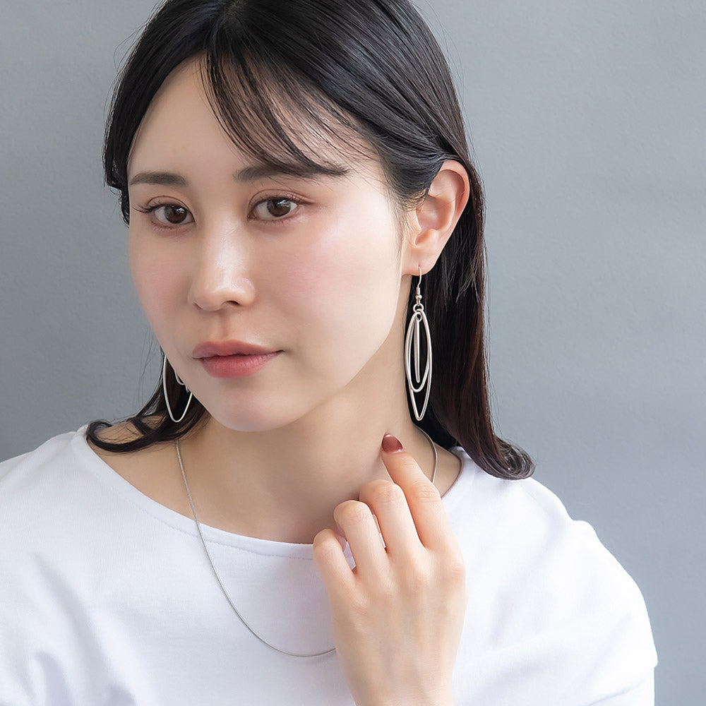 ピアス ニッケルフリー sable silver メタル トリプル アーモンド リング クロス フックピアス