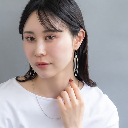 ピアス ニッケルフリー sable silver メタル トリプル アーモンド リング クロス フックピアス