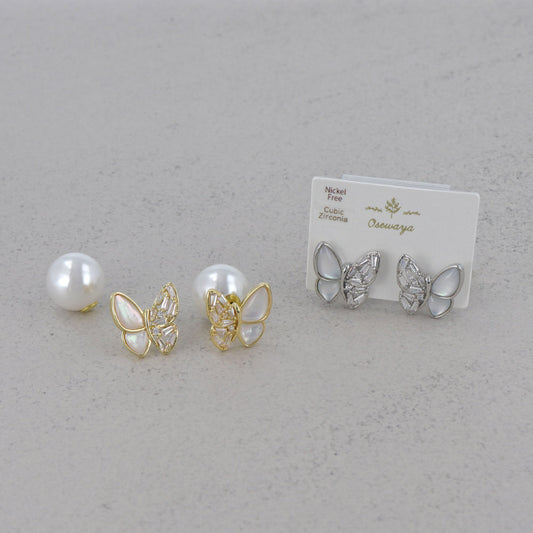 ピアス ニッケルフリー バラフライ シェル パール バックキャッチピアス スタッドピアス