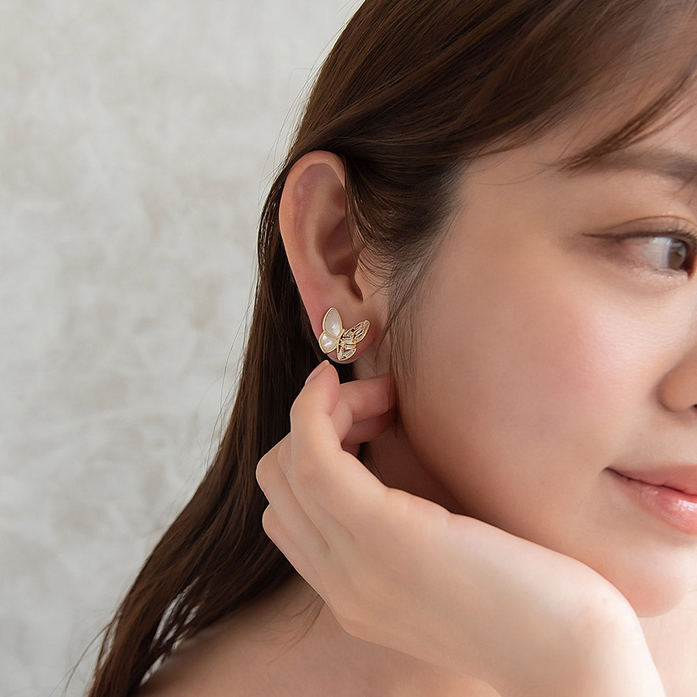ピアス ニッケルフリー バラフライ シェル パール バックキャッチピアス スタッドピアス