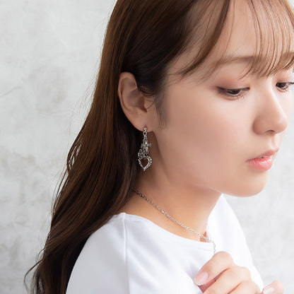 ピアス yura ニッケルフリー メタル ハート クロス バラ オーバルチェーン チタンポスト スタッドピアス
