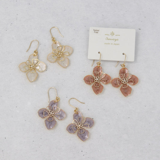 ピアス ニッケルフリー メタル ワイヤー フラワー マーブル カラー ストーン フックピアス