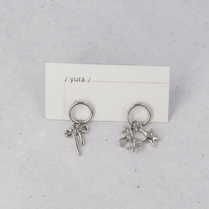 ピアス yura ニッケルフリー メタル リング リボン ユニコーン スター アシンメトリー チタンポスト スタッドピアス