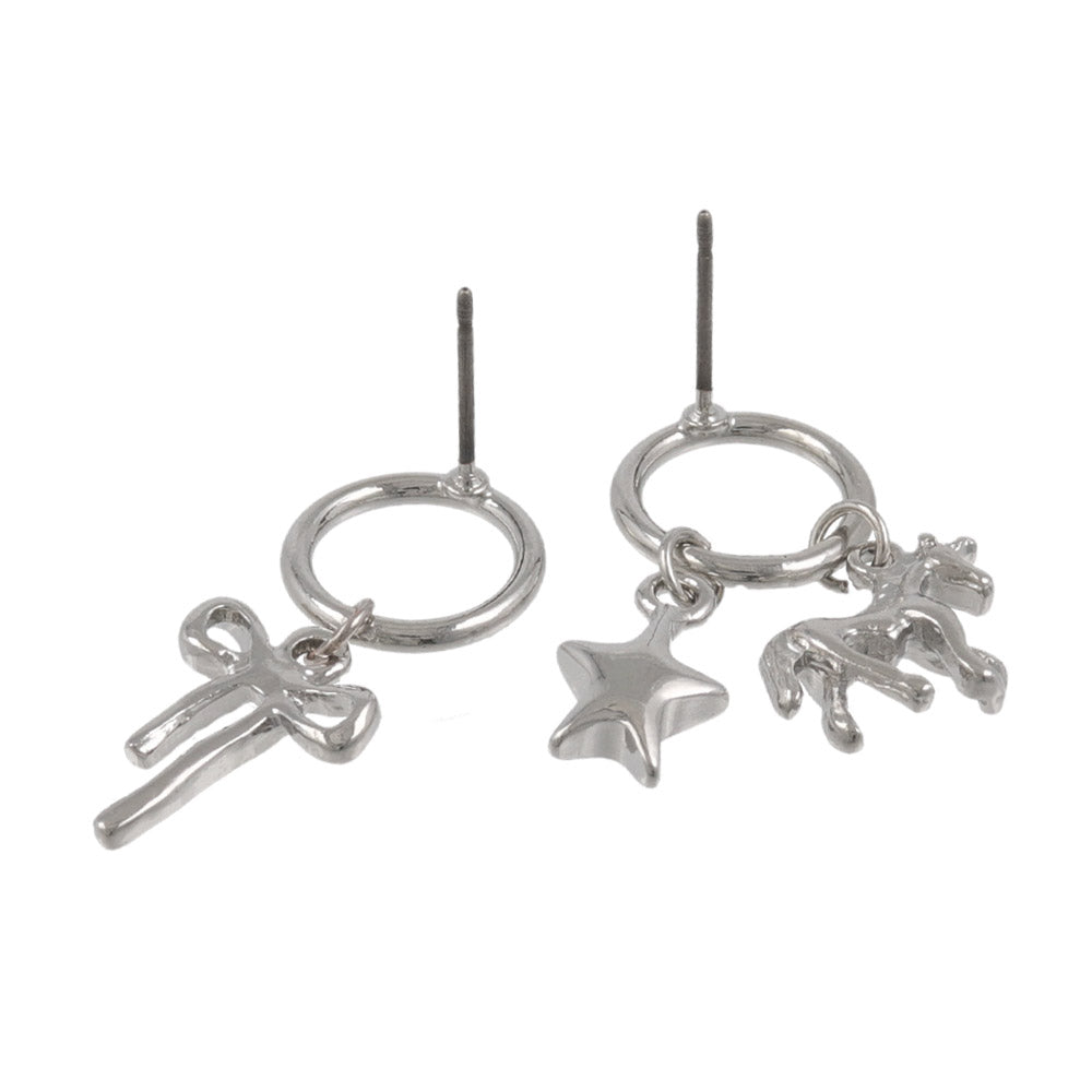 ピアス yura ニッケルフリー メタル リング リボン ユニコーン スター アシンメトリー チタンポスト スタッドピアス