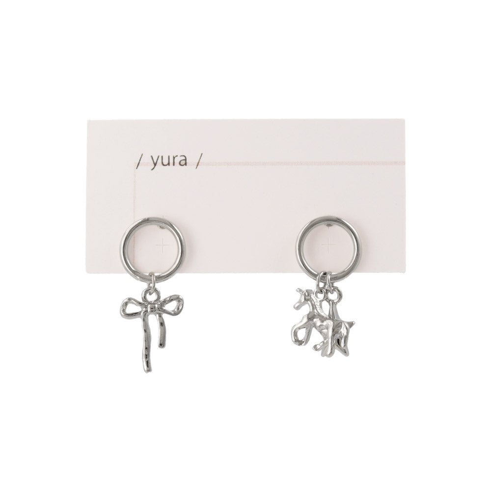 ピアス yura ニッケルフリー メタル リング リボン ユニコーン スター アシンメトリー チタンポスト スタッドピアス