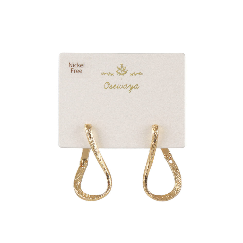 ピアス ニッケルフリー メタル スリム ライン テクスチャー ドロップ ワンタッチ フープピアス