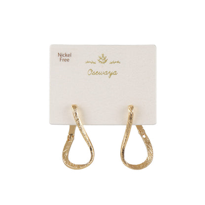 ピアス ニッケルフリー メタル スリム ライン テクスチャー ドロップ ワンタッチ フープピアス