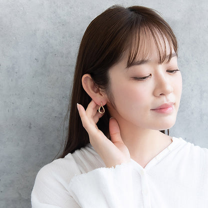 ピアス ニッケルフリー メタル スリム ライン テクスチャー ドロップ ワンタッチ フープピアス
