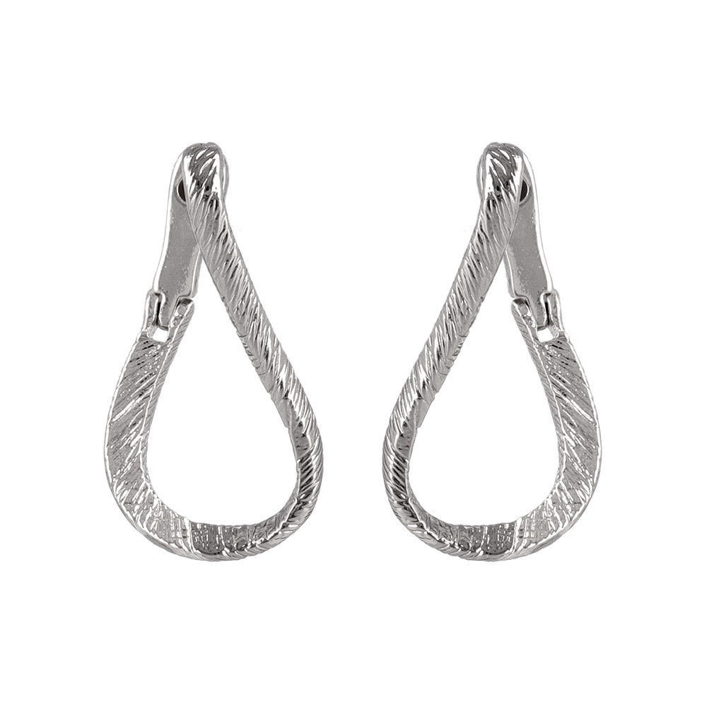 ピアス ニッケルフリー メタル スリム ライン テクスチャー ドロップ ワンタッチ フープピアス