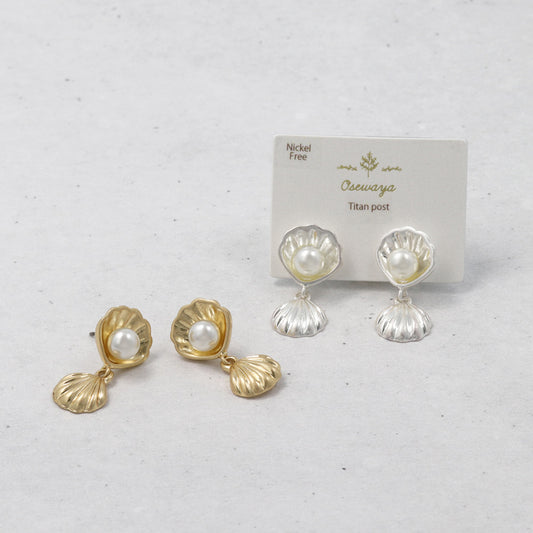 ピアス ニッケルフリー メタル シェル パール チタンポスト スタッドピアス