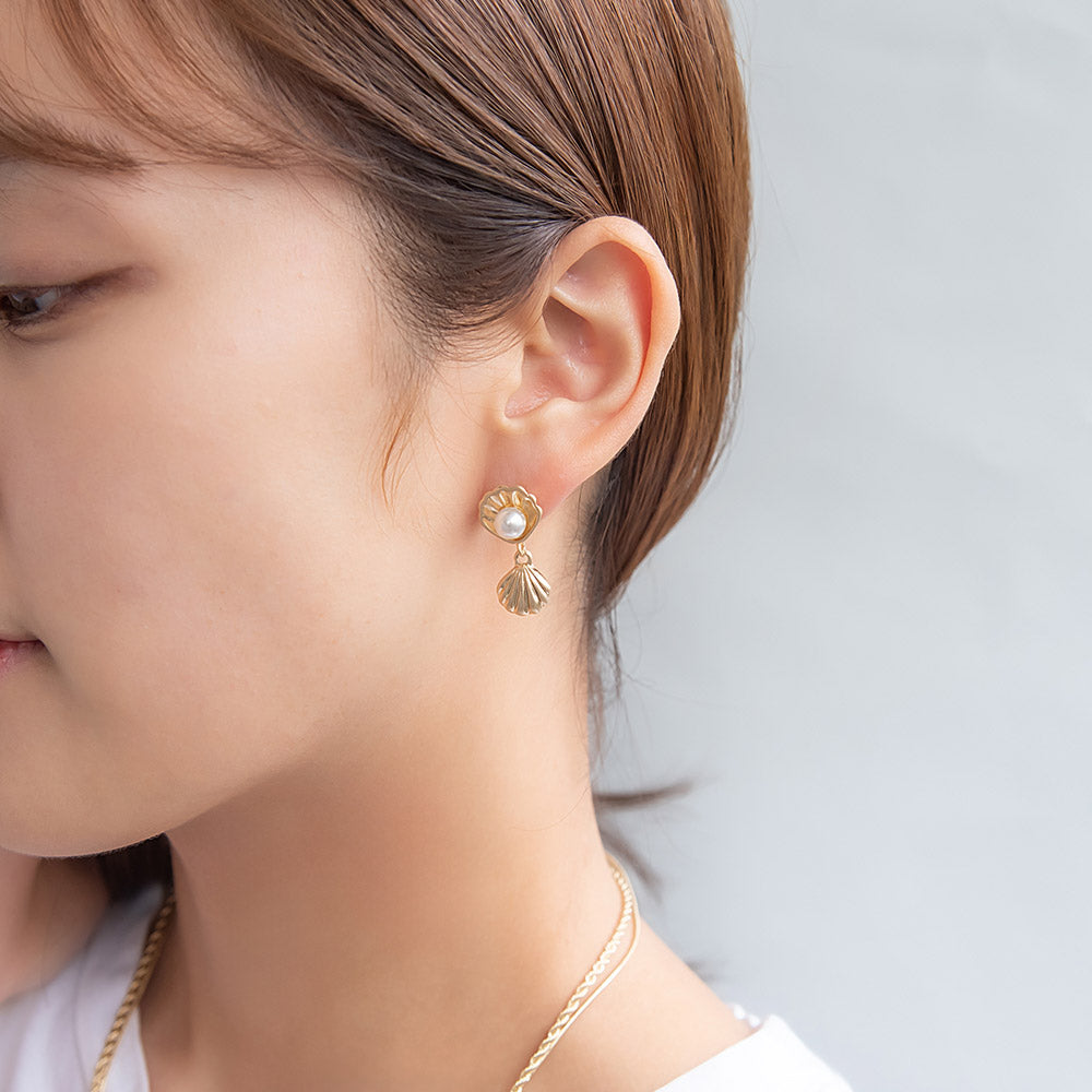 ピアス ニッケルフリー メタル シェル パール チタンポスト スタッドピアス