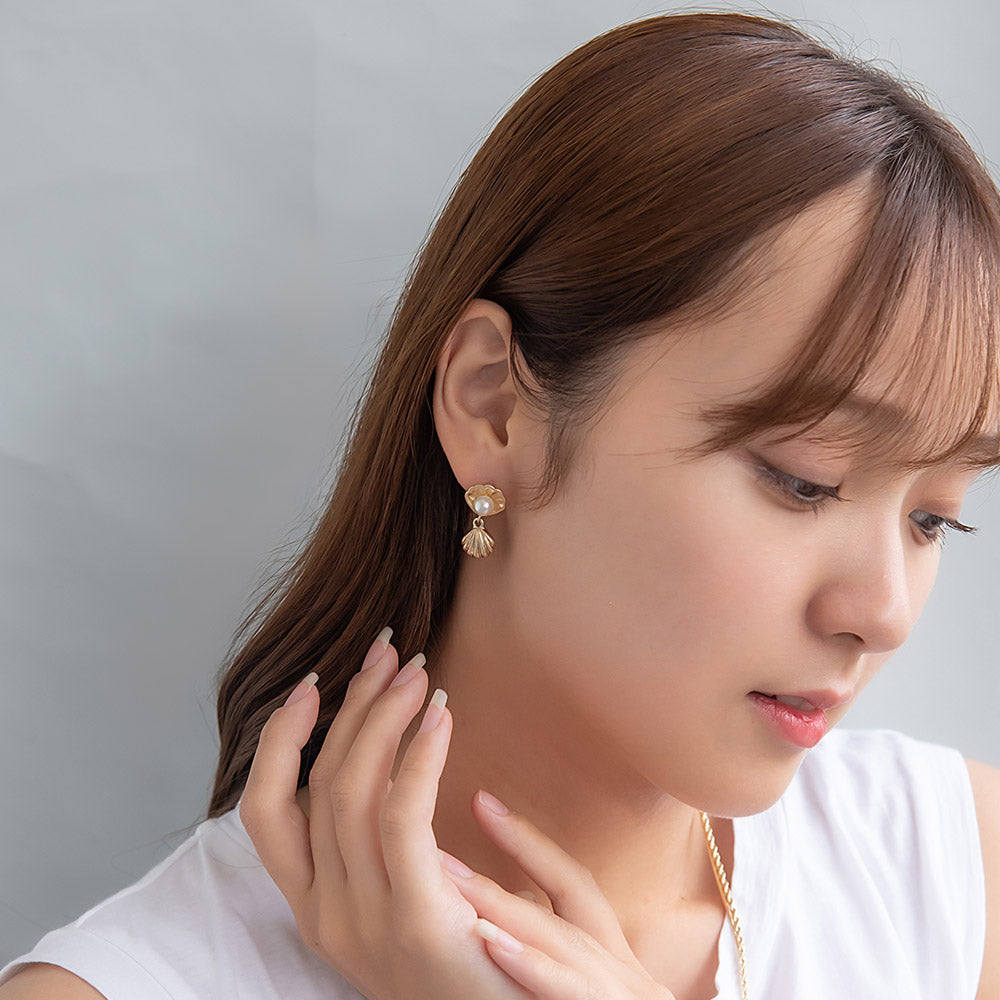 ピアス ニッケルフリー メタル シェル パール チタンポスト スタッドピアス