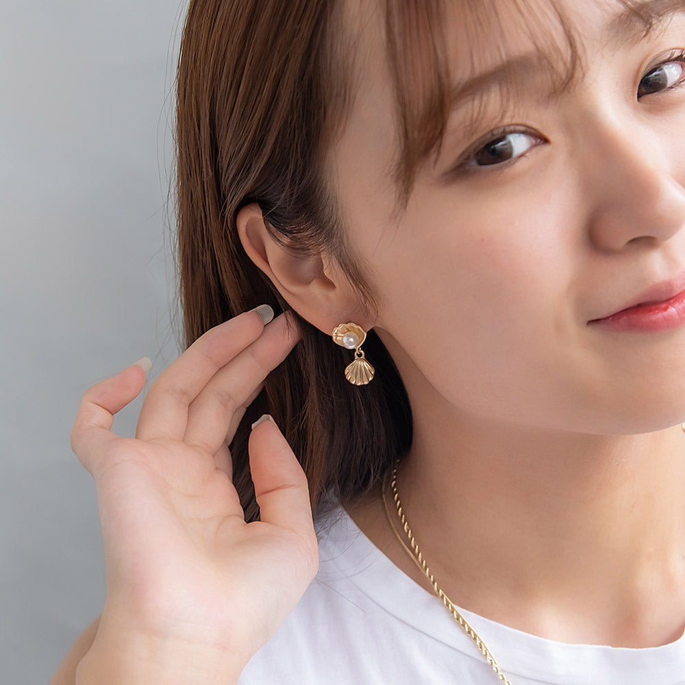 ピアス ニッケルフリー メタル シェル パール チタンポスト スタッドピアス