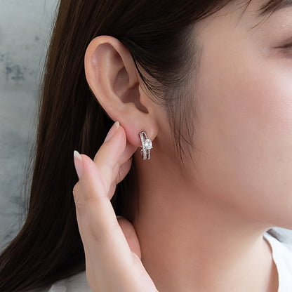 ピアス ニッケルフリー メタル キュービックジルコニア オーバル ダブル ライン J チタンポスト C型 スタッドピアス