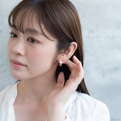 ピアス ニッケルフリー メタル キュービックジルコニア ハート ダブル ライン J チタンポスト C型 スタッドピアス