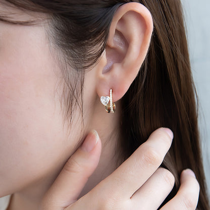 ピアス ニッケルフリー メタル キュービックジルコニア ハート ダブル ライン J チタンポスト C型 スタッドピアス