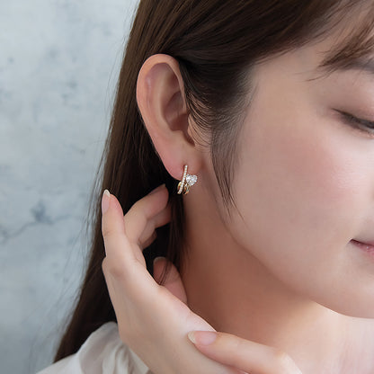 ピアス ニッケルフリー メタル キュービックジルコニア ハート ダブル ライン J チタンポスト C型 スタッドピアス