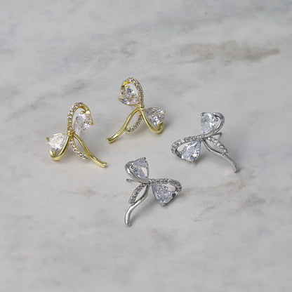 ピアス ニッケルフリー メタル キュービックジルコニア ドロップ リボン チタンポスト スタッドピアス