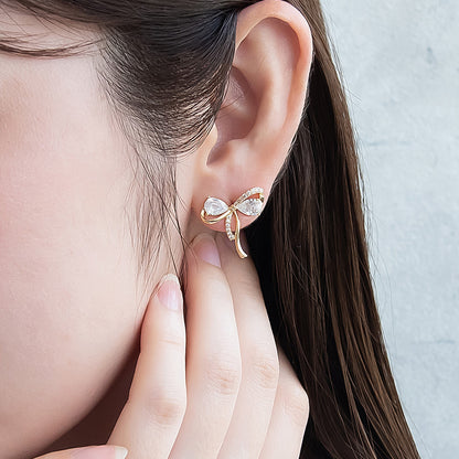 ピアス ニッケルフリー メタル キュービックジルコニア ドロップ リボン チタンポスト スタッドピアス