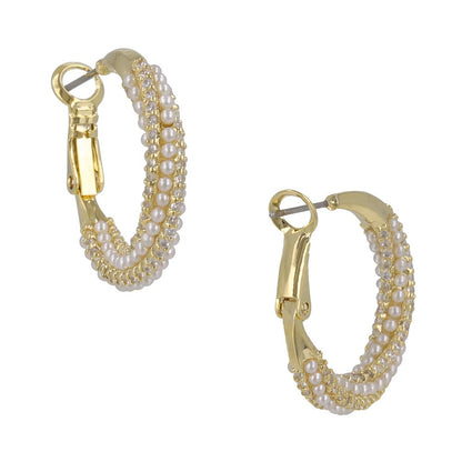 Classy ピアス ニッケルフリー メタル ミニ キュービックジルコニア パール ツイスト チタンポスト フープピアス