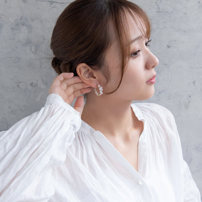 Classy ピアス ニッケルフリー メタル ミニ キュービックジルコニア パール バブル インナー チタンポスト C型 スタッドピアス