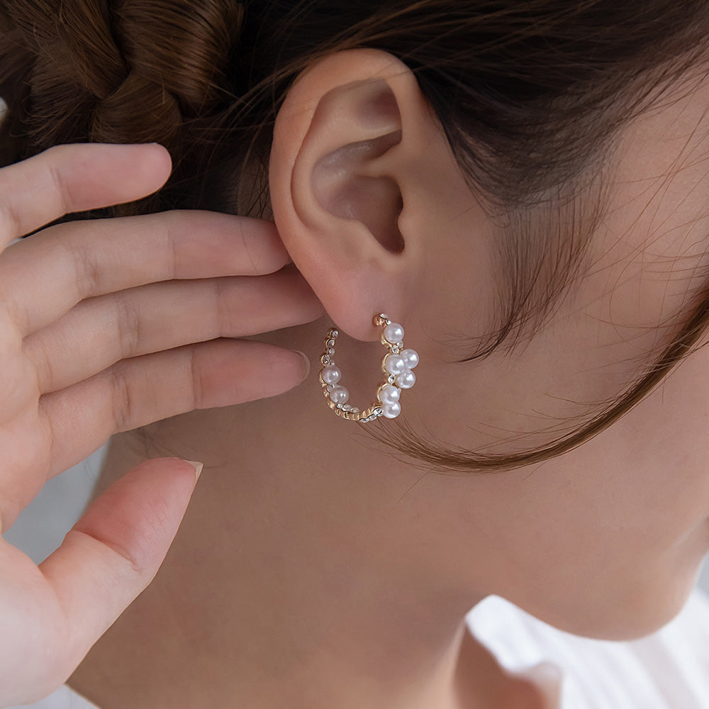 Classy ピアス ニッケルフリー メタル ミニ キュービックジルコニア パール バブル インナー チタンポスト C型 スタッドピアス