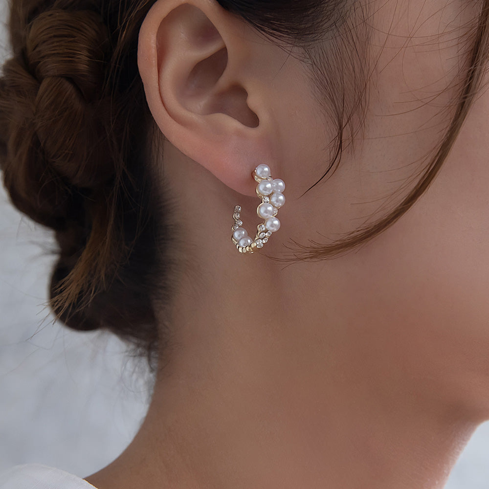 Classy ピアス ニッケルフリー メタル ミニ キュービックジルコニア パール バブル インナー チタンポスト C型 スタッドピアス