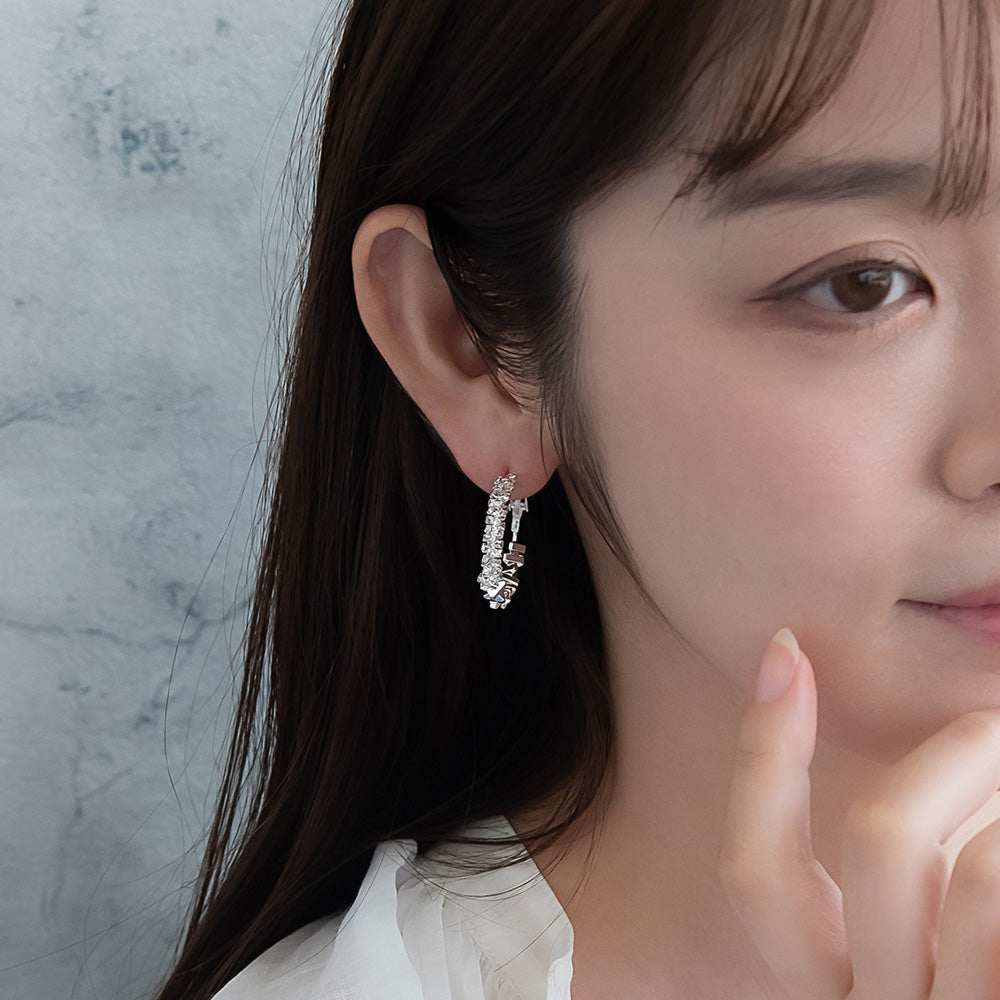 ピアス ニッケルフリー メタル ミニ ストーン トライアングル ビーズ ハーフ フープピアス