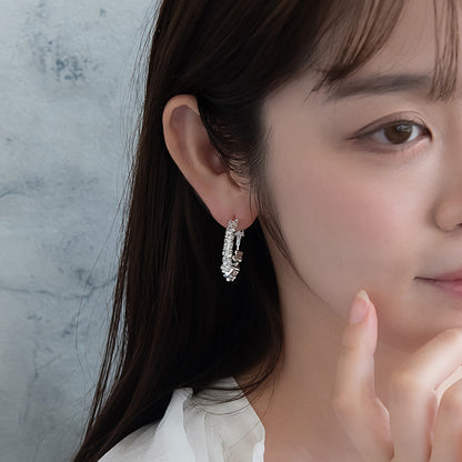 ピアス ニッケルフリー メタル ミニ ストーン トライアングル ビーズ ハーフ フープピアス