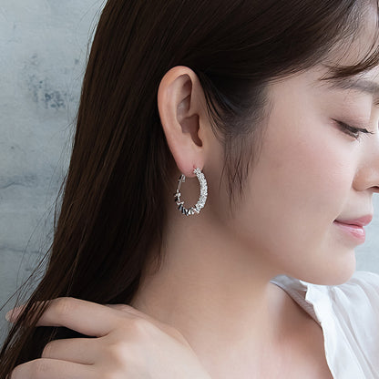 ピアス ニッケルフリー メタル ミニ ストーン トライアングル ビーズ ハーフ フープピアス